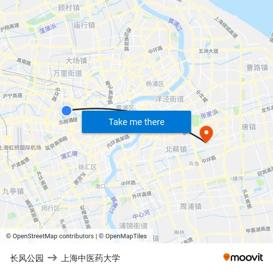 长风公园 to 上海中医药大学 map