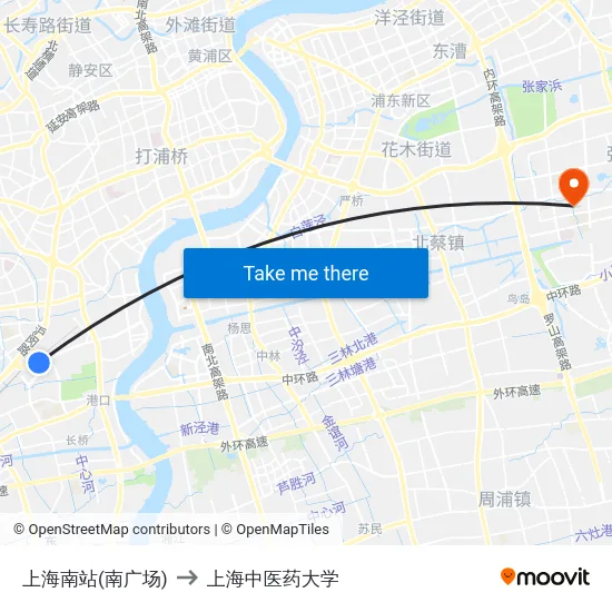 上海南站(南广场) to 上海中医药大学 map