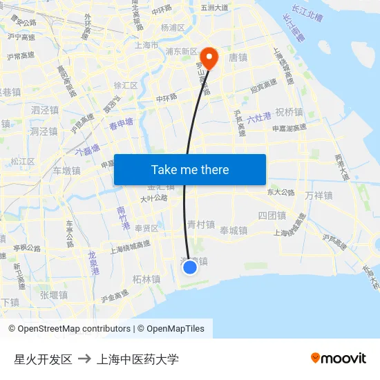星火开发区 to 上海中医药大学 map