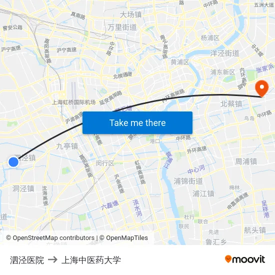 泗泾医院 to 上海中医药大学 map