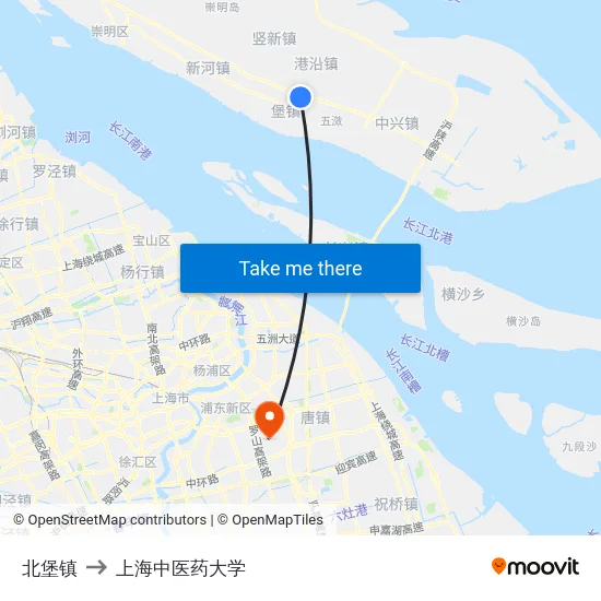 北堡镇 to 上海中医药大学 map