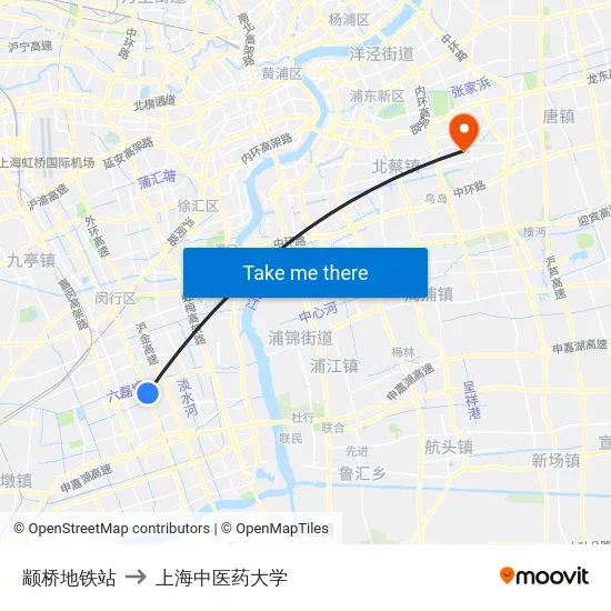颛桥地铁站 to 上海中医药大学 map