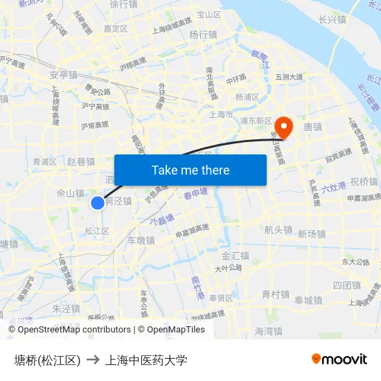 塘桥(松江区) to 上海中医药大学 map