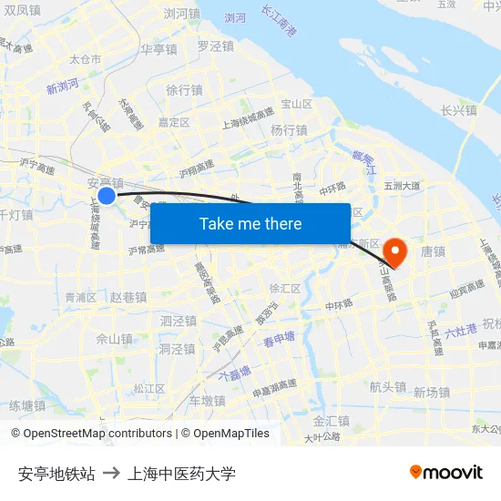 安亭地铁站 to 上海中医药大学 map