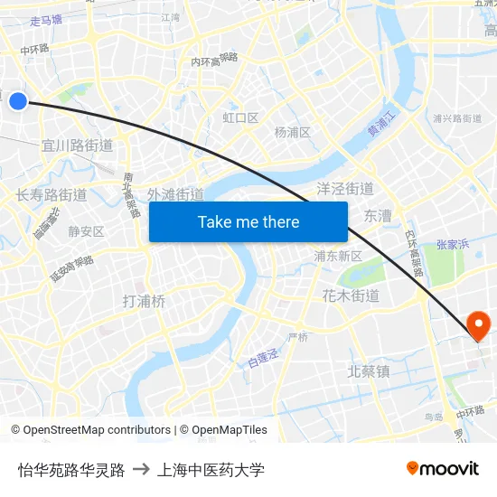 怡华苑路华灵路 to 上海中医药大学 map