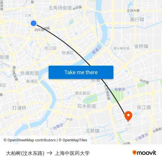 大柏树(汶水东路) to 上海中医药大学 map