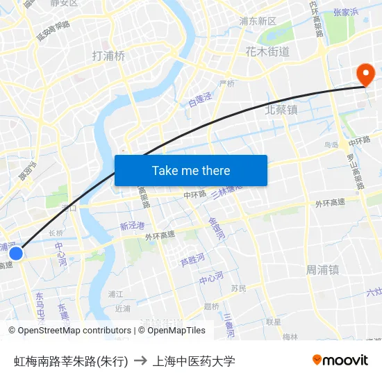 虹梅南路莘朱路(朱行) to 上海中医药大学 map