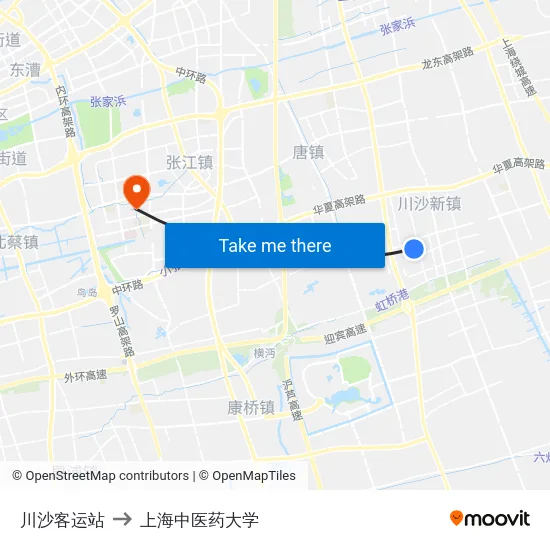川沙客运站 to 上海中医药大学 map