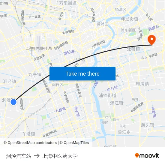 洞泾汽车站 to 上海中医药大学 map