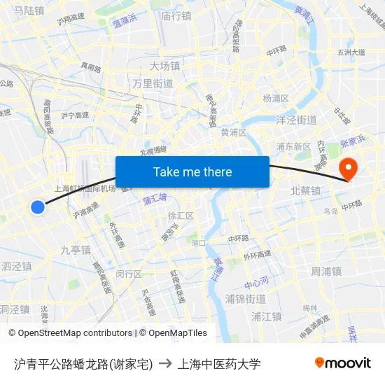沪青平公路蟠龙路(谢家宅) to 上海中医药大学 map