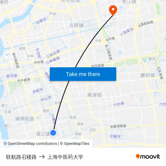 联航路召楼路 to 上海中医药大学 map