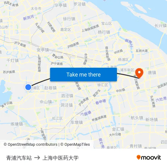 青浦汽车站 to 上海中医药大学 map