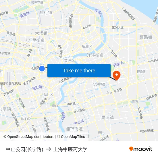 中山公园(长宁路) to 上海中医药大学 map