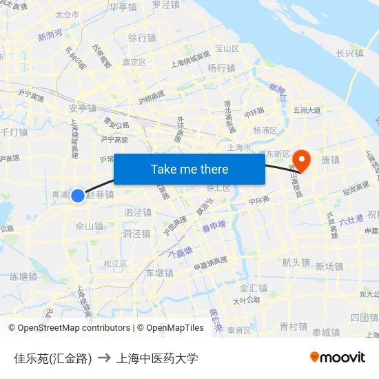 佳乐苑(汇金路) to 上海中医药大学 map