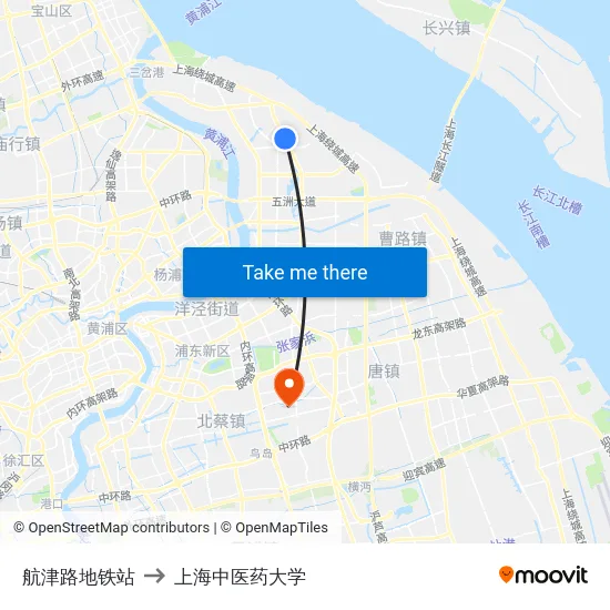 航津路地铁站 to 上海中医药大学 map