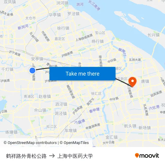 鹤祥路外青松公路 to 上海中医药大学 map