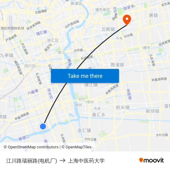 江川路瑞丽路(电机厂) to 上海中医药大学 map