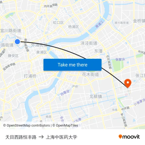 天目西路恒丰路 to 上海中医药大学 map