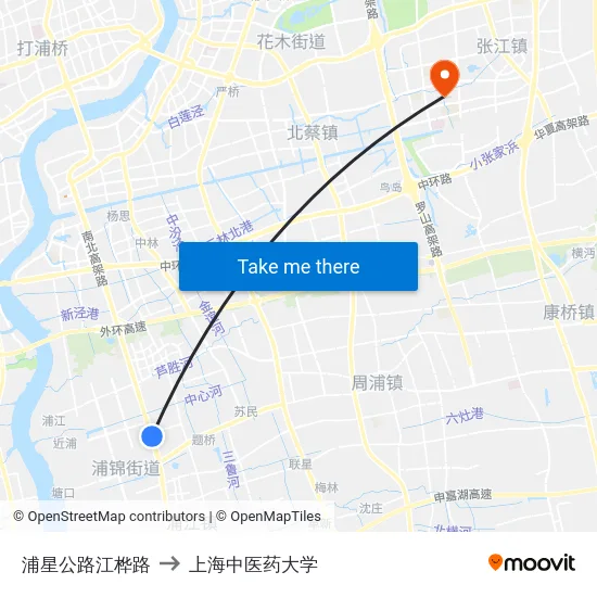 浦星公路江桦路 to 上海中医药大学 map