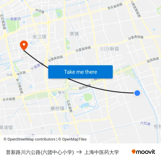普新路川六公路(六团中心小学) to 上海中医药大学 map