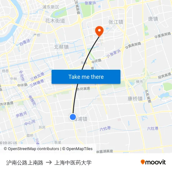 沪南公路上南路 to 上海中医药大学 map