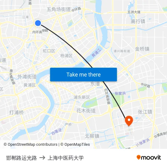 邯郸路运光路 to 上海中医药大学 map