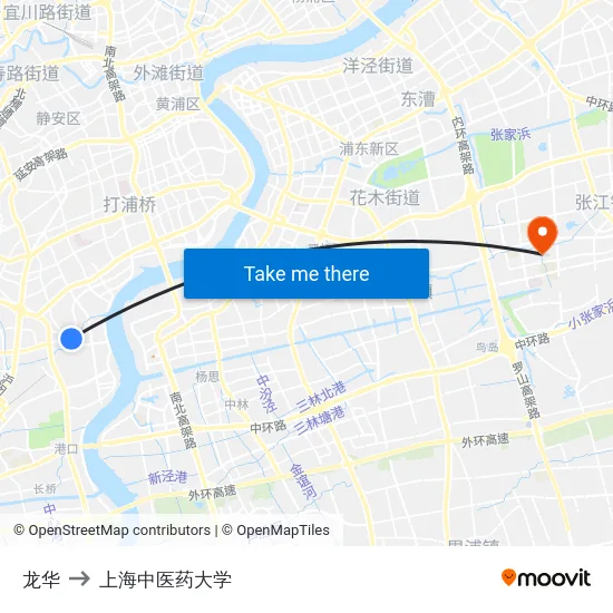 龙华 to 上海中医药大学 map