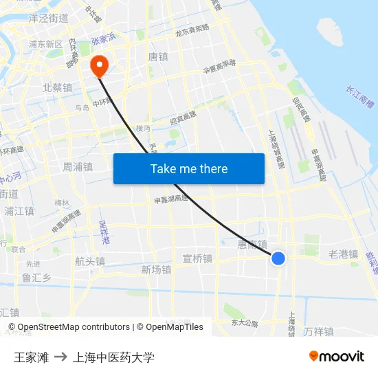 王家滩 to 上海中医药大学 map