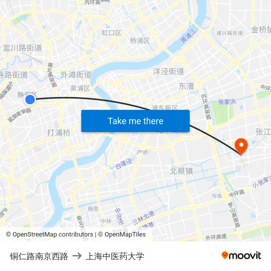 铜仁路南京西路 to 上海中医药大学 map