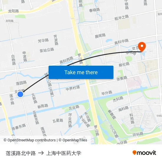 莲溪路北中路 to 上海中医药大学 map