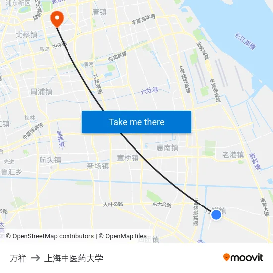 万祥 to 上海中医药大学 map