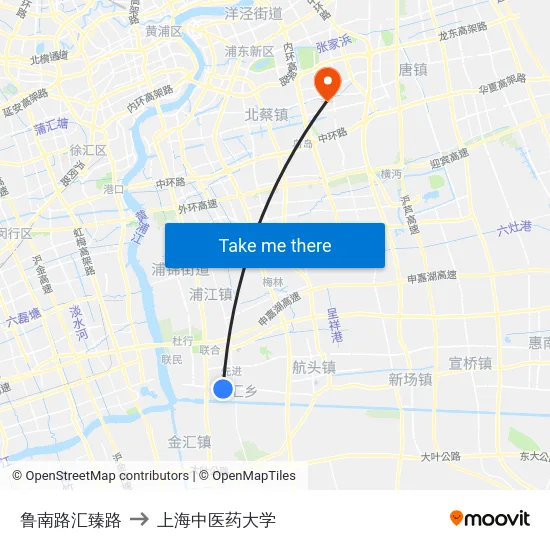 鲁南路汇臻路 to 上海中医药大学 map