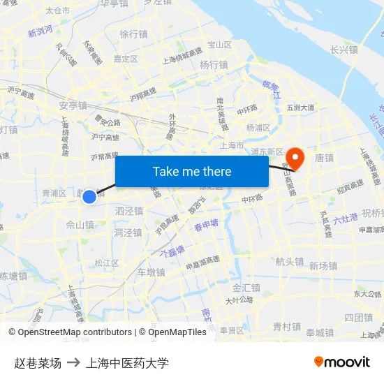 赵巷菜场 to 上海中医药大学 map