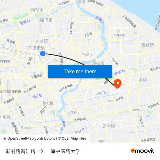 新村路新沪路 to 上海中医药大学 map
