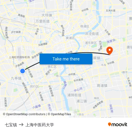七宝镇 to 上海中医药大学 map