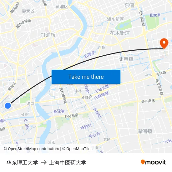 华东理工大学 to 上海中医药大学 map
