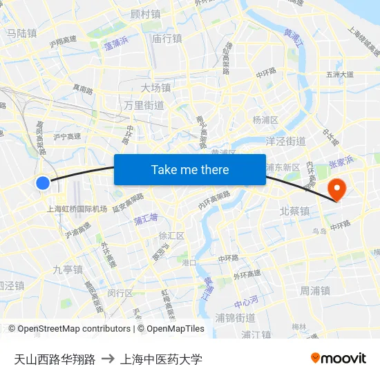 天山西路华翔路 to 上海中医药大学 map