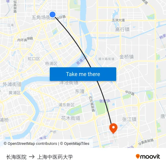 长海医院 to 上海中医药大学 map