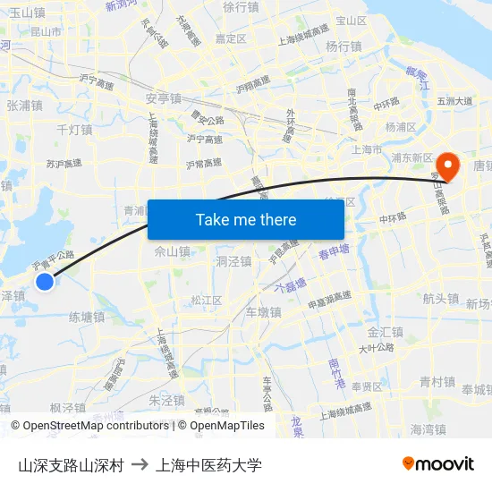 山深支路山深村 to 上海中医药大学 map