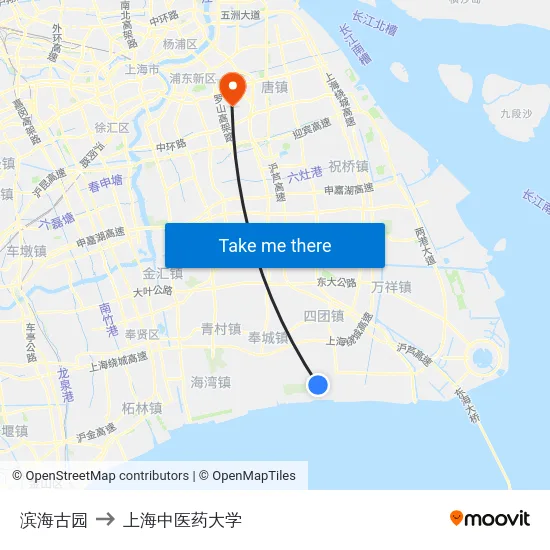 滨海古园 to 上海中医药大学 map