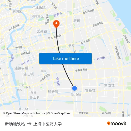 新场地铁站 to 上海中医药大学 map