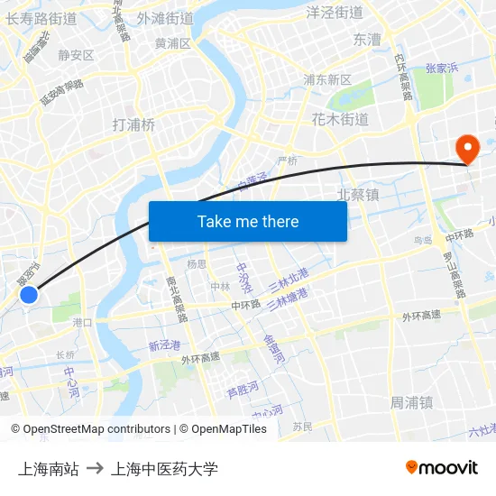 上海南站 to 上海中医药大学 map