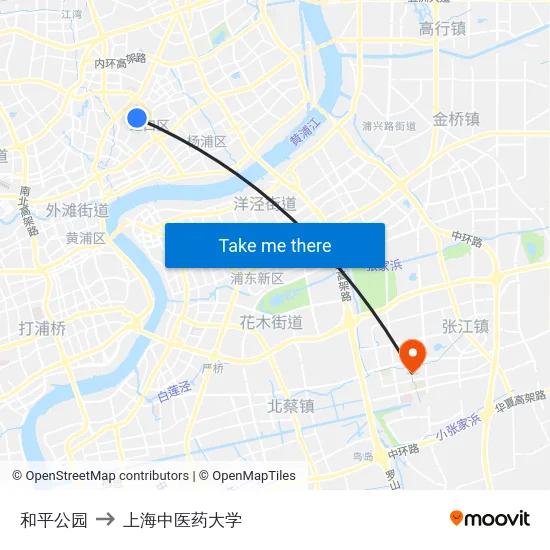 和平公园 to 上海中医药大学 map