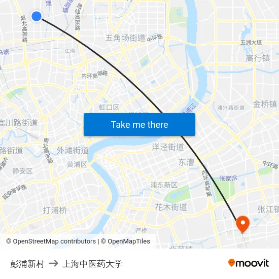 彭浦新村 to 上海中医药大学 map