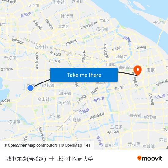 城中东路(青松路) to 上海中医药大学 map