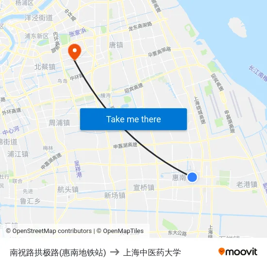 南祝路拱极路(惠南地铁站) to 上海中医药大学 map