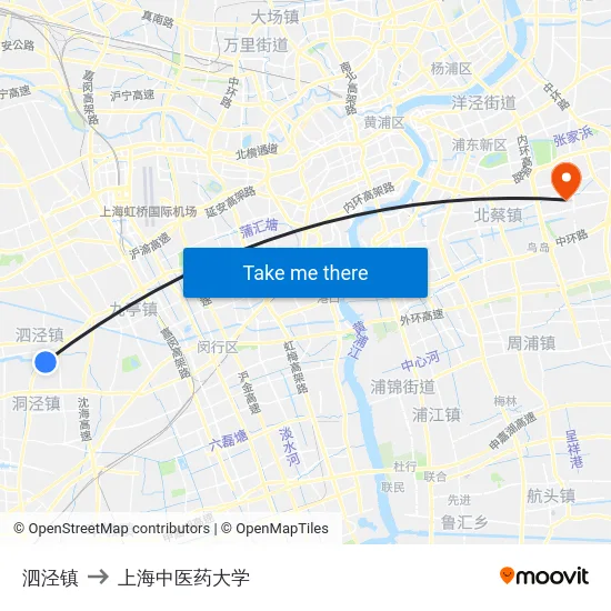 泗泾镇 to 上海中医药大学 map