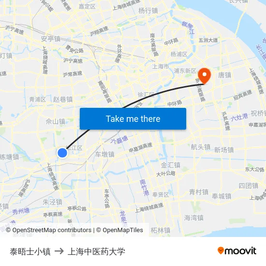 泰晤士小镇 to 上海中医药大学 map