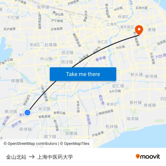 金山北站 to 上海中医药大学 map