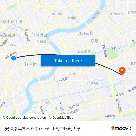 安福路乌鲁木齐中路 to 上海中医药大学 map
